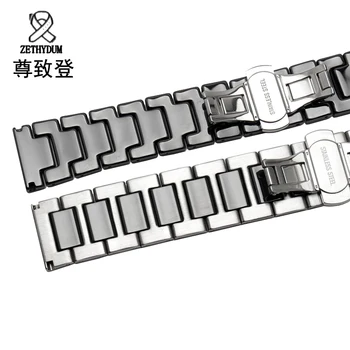 ZETHYDUM 20mm plienas + keraminės watchband silver black metalo diržu, Huawei žiūrėti 2