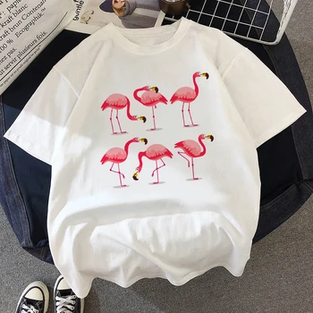 Moterų Flamingo Animacinių filmų Spausdinti Moterų Marškinėlius 90s Trumpas Rankovės Grafinis Tees moterų Juokinga Harajuku T-shirt Vasaros Mados Marškinėlius
