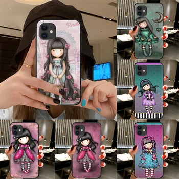 Animacinių filmų Santoro Gorjuss mergina Telefonas Padengti Korpuso IPhone 5 5s se 2 6 6s 7 8 12 Mini Plus X XS XR 11 PRO MAX black tpu apvalkalas