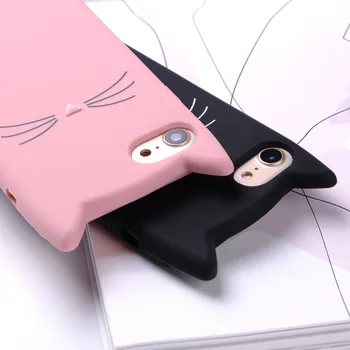 Weloan 3D mielas animacinių filmų Gyvūnų Ūsai, barzda kačių Ausų minkšti silikoniniai dėklai, skirti iphone 5 6 7 8 plius 