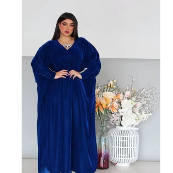 Prabangos, Aksomo, Musulmonų Moterys Ilga Suknelė Batwing Rankovės Kaftan Dubajus Arabų Abayas Artimųjų Rytų Šalis, Vakare Deimantų Maxi Skraiste Suknelė