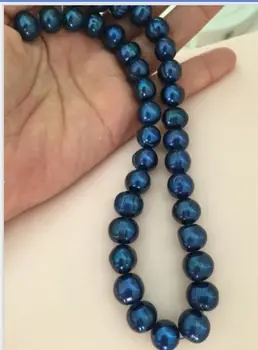 Apsvaiginimo 12-13mm baroko tahitian juoda blue pearl necklace18inch 925silver