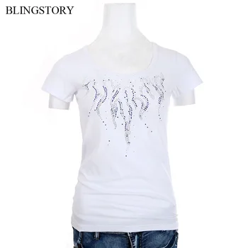 BLINGSTORY Aukštos Kokybės Moterų V-Kaklo Mados Deimantų marškinėliai apatinės Briaunos Viršūnes Tee Dropshipping LP520T039A