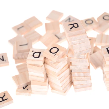 100vnt Scrabble Plytelės Medienos Abėcėlių už Chidren Vaikų Mokymosi Žaislai, Mediniai Juodos Raidės Numerius, Amatai, Galvosūkiai