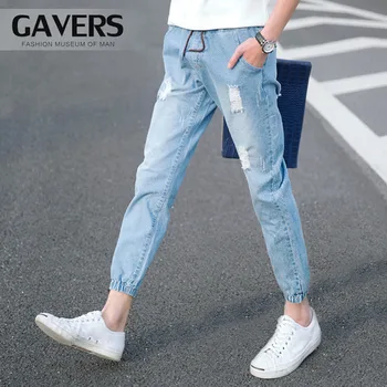 Pavasarį, rudenį 2020 vyrų ripped jeans vyriški kulkšnies ilgio spindulį, kelnės retro trauktis Raišteliu elgeta kojų kelnės haremo kelnės
