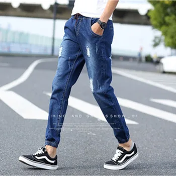 Pavasarį, rudenį 2020 vyrų ripped jeans vyriški kulkšnies ilgio spindulį, kelnės retro trauktis Raišteliu elgeta kojų kelnės haremo kelnės