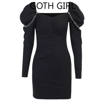 Goth Mergina Originalus Tamsiai Dizaino Suknelė Moterų Europos ir Amerikos Karšto Plisuotos Padalinta Suknelė Seksualus & Klubo, Kelio Ilgis