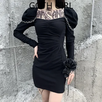 Goth Mergina Originalus Tamsiai Dizaino Suknelė Moterų Europos ir Amerikos Karšto Plisuotos Padalinta Suknelė Seksualus & Klubo, Kelio Ilgis