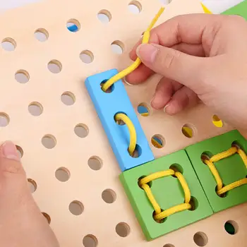 Mediniai Threading Valdybos Geometrinis Blokai Jungiamąją Žaidimas Spalva Forma Ankstyvasis ugdymas Švietimo Žaislai, Gimtadienio Dovana Vaikams Vaikams
