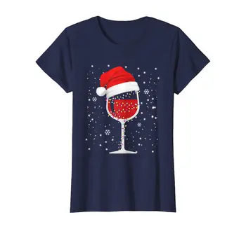 Kalėdų Vyno Taurė Santa Hat Juokinga T-Shirt Naujokų Vasaros Cool Moterų Tee 