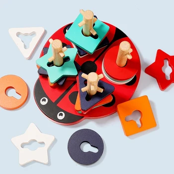 Mediniai Geometrinės Formos Keturias Skiltis Beetle Modelio Atitikimo Žaidimą Vaikams Ankstyvo Mokymosi Žaislai
