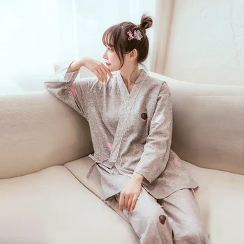2020 Naujas Kimon Moxibustion Kostiumas ilgomis rankovėmis Kelnės Japonų Medvilnės Moterų Ir Vyrų Tradicinių Kimono Yukata