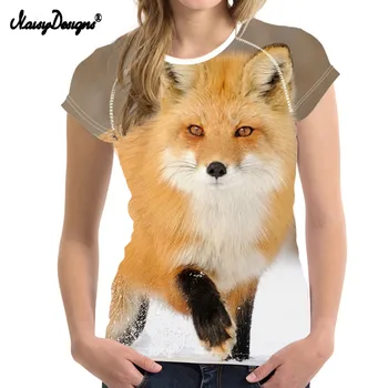 NoisyDesigns Harajuku Moterų Vasaros T Marškinėliai Cool 3D Gyvūnų Fox Spausdinimo Lady trumpomis Rankovėmis Viršūnes Tees Prekės ženklo Projekto Tinkamumo T-shirt