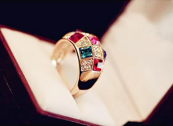 Europos ir Amerikos stiliaus papuošalai Austrijos spalvos žiedas crystal Symphony moterų prabangių tauriųjų klasikinis žiedas
