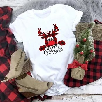Naujųjų Metų Mados Drabužiai Moterims T-shirt Linksmų Kalėdų Atspausdinta Marškinėliai Moteriška Grafinis Viršūnes Tees