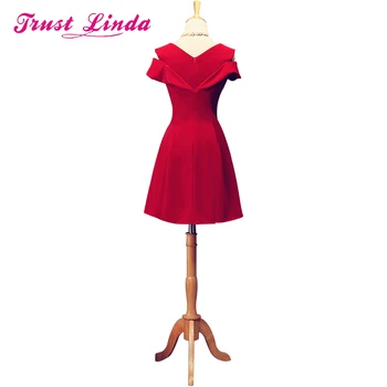 Nekilnojamojo mėginio Raudona giliai V-kaklo-line Bridesmaid Dresses naujas mados seksualus trumpą suknelę prom dresses pigiau Nuotakos suknelės, šaliai