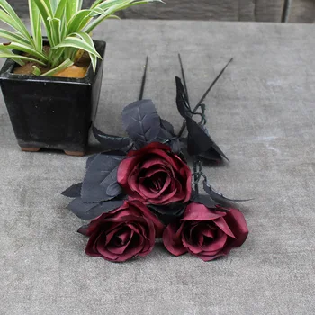 1pc Black Rose Dirbtinės Gėlės Filialas Šilko Rožė Gėlių Vestuves Namų Puošybai