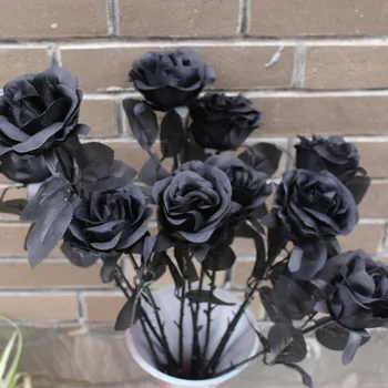 1pc Black Rose Dirbtinės Gėlės Filialas Šilko Rožė Gėlių Vestuves Namų Puošybai