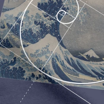 Hokusai Atitinka Fibonačio Seka Vyrų Tshirts Aukso Santykis Matematikos Tee Marškinėliai Techninės Geek Vintage Marškinėliai, Vasaros Drabužių