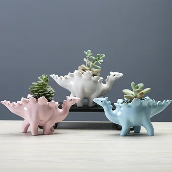 Kūrybinės Keramikos Dinozaurų Vazonas Sultingi Sodo Darbalaukio Apdailos Plokštelės Mielas Animacinių Filmų Stegosaurus Gėlių Vaza