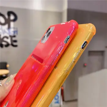 Skaidrus Fluorescentinės Spalvos atsparus smūgiams Telefono dėklas Skirtas iPhone 11 Pro Max XR XS Max 8 7 Plus SE 2020 m. Su Kredito Kortelės Lizdo Dangtelį