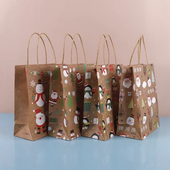 12PCS Kraft Dovanų Maišeliai Kalėdų Maišeliai Rudos spalvos, popierinis, su Rankena ir 4 Skirtingas Modelio Daugkartinio naudojimo Pirkinių Krepšys