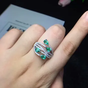 Prabangus Modelis 925 sterlingas sidabro inkrustacijos su gamtos smaragdas žiedas gyventi žiedas moterų žiedas smaragdas 3 * 5 mm vandens lašo formos
