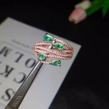 Prabangus Modelis 925 sterlingas sidabro inkrustacijos su gamtos smaragdas žiedas gyventi žiedas moterų žiedas smaragdas 3 * 5 mm vandens lašo formos