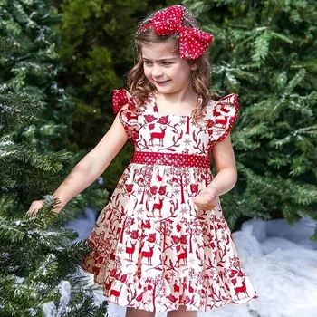 Naujas Kalėdų Princesė Vaikams Baby Girls Cartoon Bowknot Nėrinių Pledas Tutu Elnias Šalis rankovių Inscenizacija Šalis Suknelė Tutu Suknelė