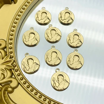 10vnt Aukso Spalvos St Benedict Medalis Pakabukas Metalo Portretas Apvalios Monetos, Pakabukai, 