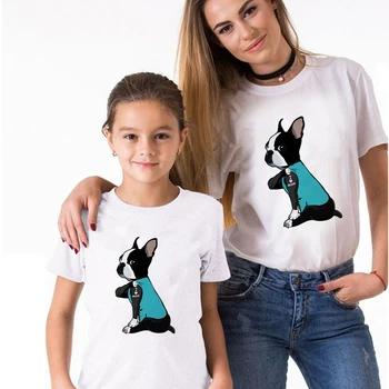 Mados Naujos I LOVE MAMA Šuo Spausdinimo Šeima Atrodo Komplektus T-shirt Įdomus Mama ir Dukra Streetwear Atsitiktinis Marškinėlius Baby Girl Marškinėlius