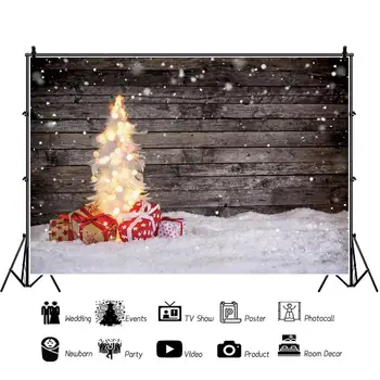 Laeacco Kalėdų Medinės Lentos Pušies Šviesos Dovana Šviesos Bokeh Sniegą Gimtadienio Dekoro Nuotraukų Fone Fotografijos Fonas