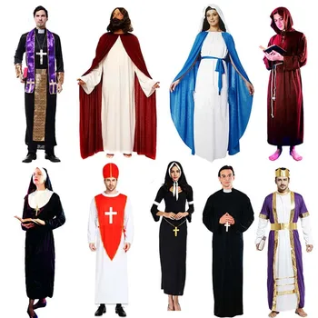 Moterų, Vyrų, Vaikų, Suaugusiųjų Jėzus Vienuolės Kostiumas Popiežius Kunigas, Cosplay Kostiumai, Karnavaliniai Halloween Party Prekių Puras Kalėdų