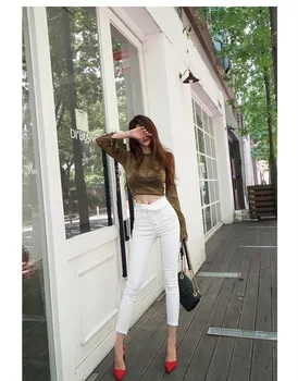 JUJULAND moteris baltu pieštuku kelnės mygtuką high street ins atsitiktinis liesas geros kokybės džinsai 7393