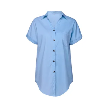 Nauji Mygtukai su Netinkamomis Krašto Didelio Dydžio Marškinėliai Turn-žemyn Apykaklės Mėlyna Palaidinė