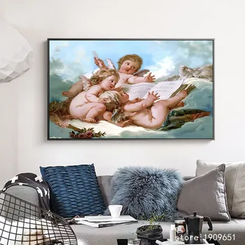 Be rėmelio klasikinio angelai kūdikių muzikos aliejaus tapybos drobės spaudiniai aliejaus tapybai atspausdintas ant medvilnės sienos meno apdailos nuotrauką