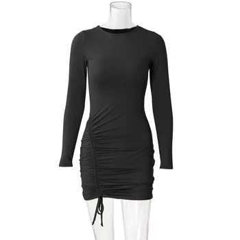 Rudens / žiemos 2020 m nauja suknelė seksualus slim ilgomis rankovėmis raišteliu plisuotos klubo sijonas