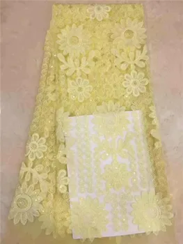 Beautifical Violetinė Vestuvių Nėrinių Audinio blizgančiais prancūzų Nėriniai Audiniai Vestuvių Suknelė prancūzijos Tiulio Nėrinių Nigerijos Audinio, geltonos spalvos