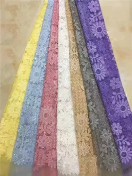 Beautifical Violetinė Vestuvių Nėrinių Audinio blizgančiais prancūzų Nėriniai Audiniai Vestuvių Suknelė prancūzijos Tiulio Nėrinių Nigerijos Audinio, geltonos spalvos