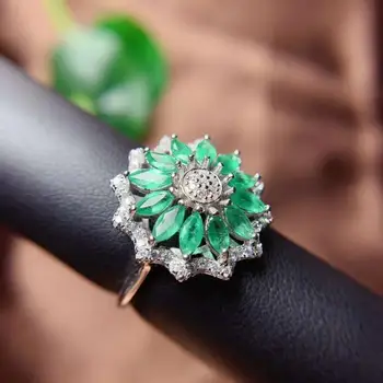 Jubiliejų žiedas Gamtos ir Nekilnojamojo smaragdas žiedas 925 sterlingas sidabro Bauda papuošalai vyrams arba moterims