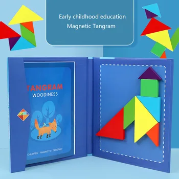Mediniai Modelis Gyvūnų Dėlionė 3D Spalvinga Tangram Žaislas Vaikams Montessori Ankstyvojo Ugdymo Medinis stalo Žaidimas, Žaislai, Vaikų Dovanų