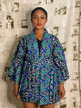 Rudenį Spalvinga Spausdinti Afrikos susagstomi megztiniai Su Diržo Atsitiktinis Elegantiškas Suknelės Moterims Mados Kišenėje Kimono Megztinis Gėlių Spausdinti