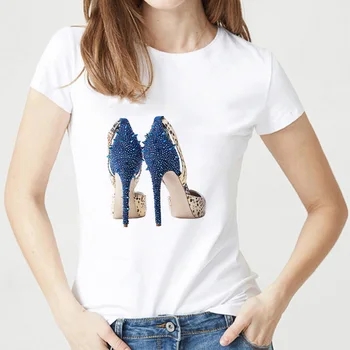 Aukštos klasės prabangos mėlyna kristalų batai print t shirt 