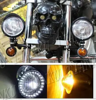 LED Spot light +Posūkio Signalo Laikikliai Šakutės Mount Honda Yamaha, Suzuki Kawasaki Triumfas Bobber Custom, Chopper Kruizinių Street