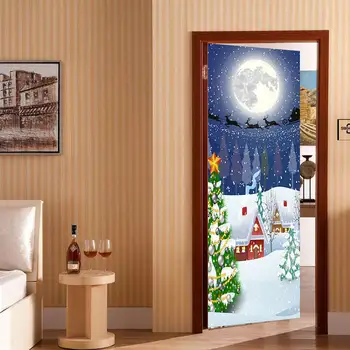 3D Kūrybos Kalėdų Animacinių filmų Durų Lipdukai Kambarį Sienų Lipdukai, Lipnios Vandeniui Nuimamas Freskos Durų Dekoras