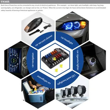 6 Būdais 12 Būdų, kaip Automobilių Saugiklių Dėžutė Turėtojas Stud Su LED Indikatoriaus Lemputės Įterpti Ašmenys, skirti Automobiliams, Automobilių, Motociklų, Valčių Jūrų Trike