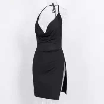 2020 Karšto pardavimo Plonas dirželis per petį Padalinta suknelė Moterims Moteriški Padalinta Seksualus Clubwear Giliai V-kaklo, Rankovių Bodycon Trumpa Mini Suknelė