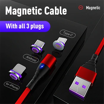 5A Magnetinis Įkroviklis, Micro USB C Tipo Kabelis QC 3.0 Greitai Greitai Krovimo Laidas iPhone Samsung 
