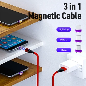 5A Magnetinis Įkroviklis, Micro USB C Tipo Kabelis QC 3.0 Greitai Greitai Krovimo Laidas iPhone Samsung 
