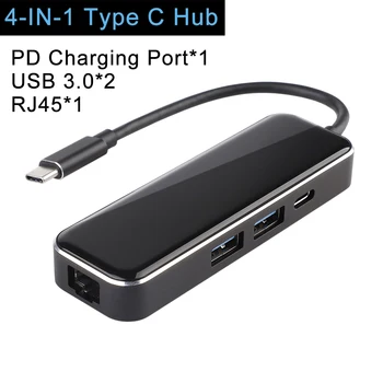 4-IN-1 USB C Tipo STEBULĖS PD RJ 45 Multi USB 3.0 USB3.0 Maitinimo Adapteris, skirtas 